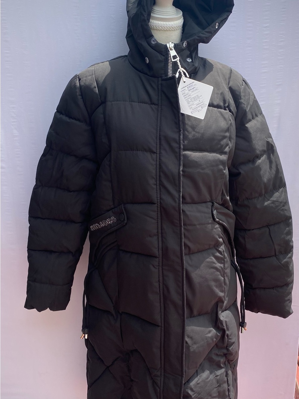 Long Black Quilted Hooded Puffer Coat